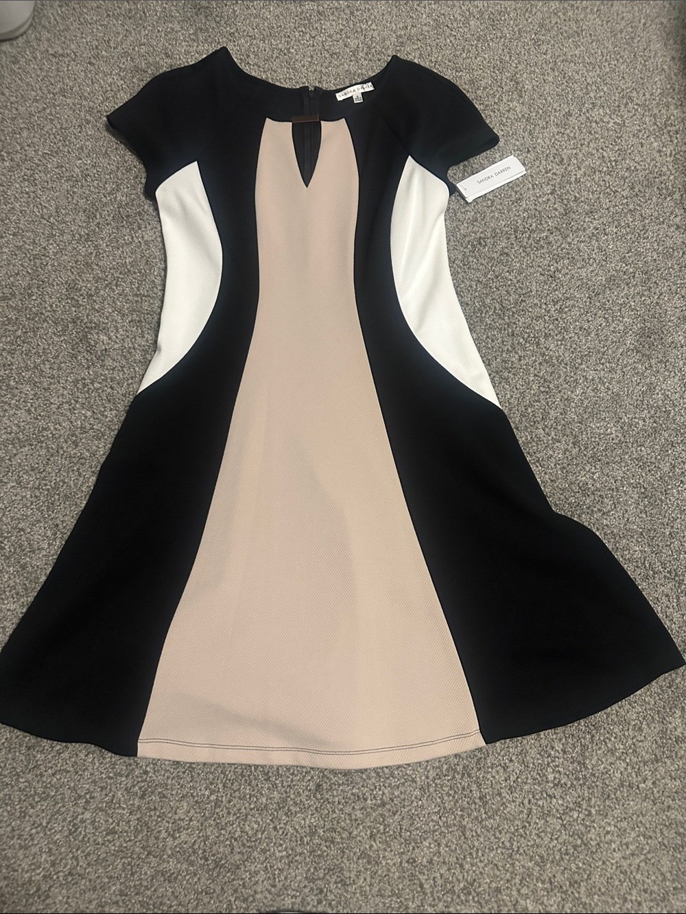 Sandra Darren Black, Cream, and Beige Fit & Flare Keyhole Dress